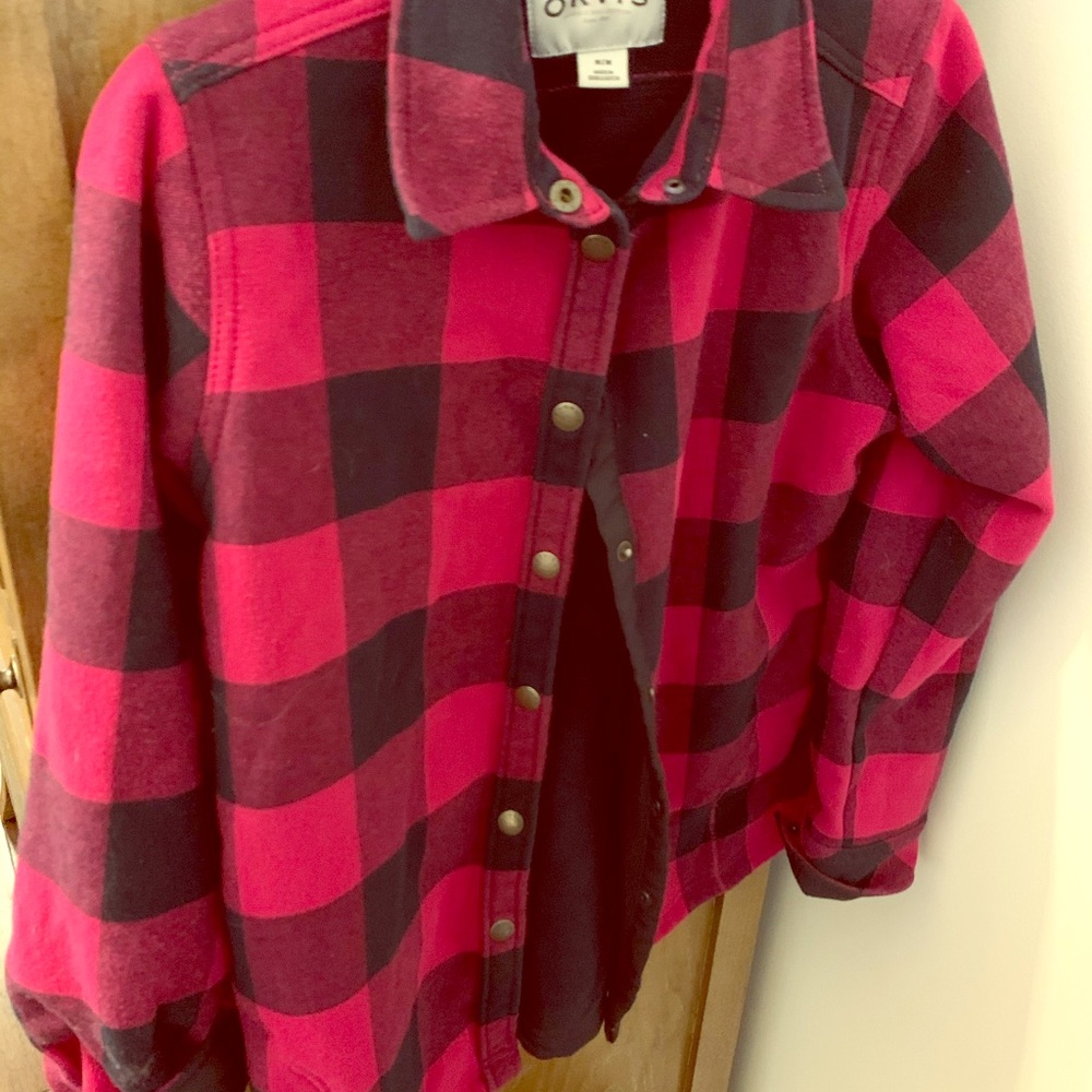 Orvis pink navy flannel fleece lined button down